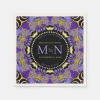 Monogram Purple Gold Diamond Lace Unique Wedding  Napkins