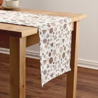 Hexagon & Triangle Pink & Brown on White Pattern  Medium Table Runner