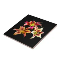 Elegant Trio of Yellow Pink Daylilies Floral Ceramic Tile