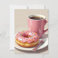 Pink Donut and Coffee | Keeping in Touch Postcard