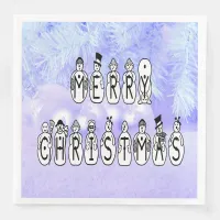 Merry Christmas Snow People Font, Blue Tint Snow Paper Dinner Napkins