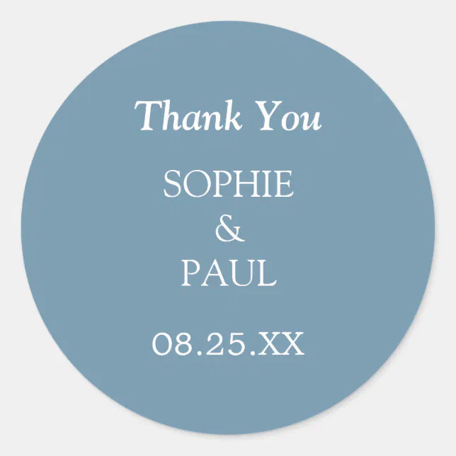 Elegant Dusty Blue Wedding Thank You Sticker