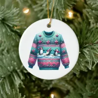 1st Place Winner Ugly Sweater Contest Pink Teal Ceramic Ornament