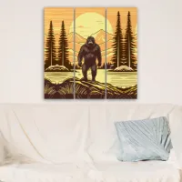 Retro Bigfoot Vintage Sasquatch Mountains   Triptych