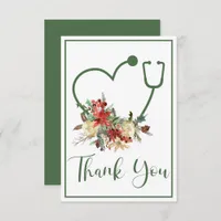 Holiday Floral Stethoscope Heart Thank You Card