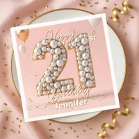 Dazzling Blush Pink and Pearl Gold 21st Birthday  Napkins