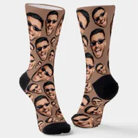 Custom Funny Face Photo All Over Socks Mocha Brown