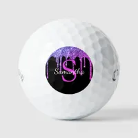 Pink Purple Blue Glitter Drips Monogram Name Golf Balls
