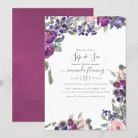 Violet, Plum and Blush Floral Sip and See Invitation