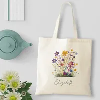 Vintage Colorful Watercolor Wildflower  Tote Bag