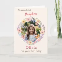 Pink Pretty Flowers Daughter Photo Birthday Card