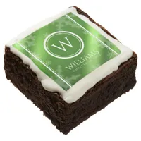 Festive Green Foil Snowflakes Monogram Name Brownie