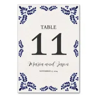 Mexican Talavera Black Floral Minimalist Wedding Table Number