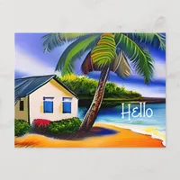 Hello | Watercolor Beach Art | Keeping in Touch Postcard