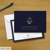 Navy Gold Justice Scale Legal Note Card