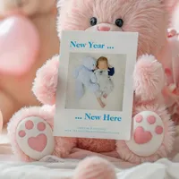 New Year New Here Photo Baby Boy Announcement Blue