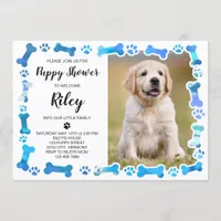 Blue Paw Prints Bones New Pet Dog Puppy Shower Invitation