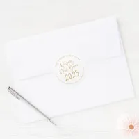 Happy New Year 2025 Gold Script Return Address  Classic Round Sticker