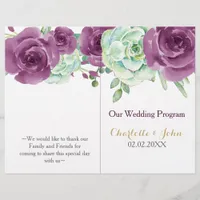 watercolor succulent plum roses wedding program