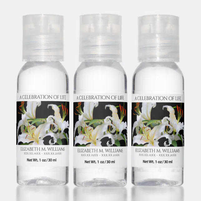 Elegant White Oriental Lilies Celebration of Life Hand Sanitizer