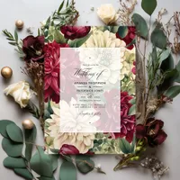 Burgundy, Ivory, and Forest Green Floral Wedding Invitation