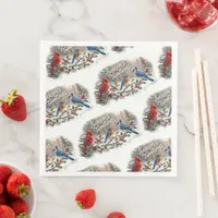 Season's Tweetings Colorful Birds on Snowy Holly Paper Dinner Napkins
