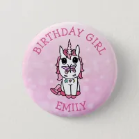 Personalized Pink Unicorn Birthday Girl Button