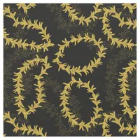 Hawaiian Flower Garlands Patterned Black and Gold Fabric