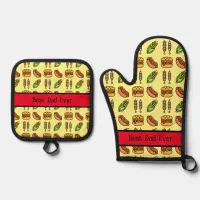 Personalized Best Dad Ever Cute Barbecue Foods Oven Mitt & Pot Holder Set