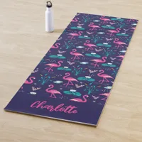 Flamingo Summer Blue Pink Monogram Yoga Mat