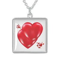 Simple Red Hearts on White Happy Valentine's Day | Sterling Silver Necklace