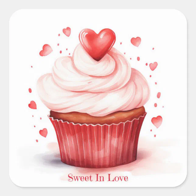 Sweet In Love Hearts Cupcake Valentine's Day Card Square Sticker