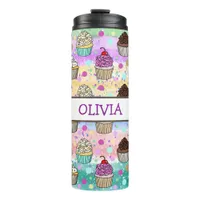 Personalized Purple and Pink Cupcakes   Thermal Tumbler