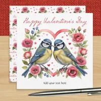 Bluetits Love Hearts Roses Birds Valentine's Day Holiday Card