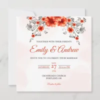 Orange Poppy Watercolor Floral Square Wedding Invitation