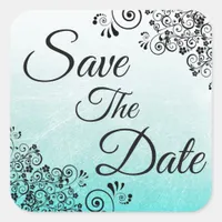 Save the Date Teal Textured Wedding Sticker