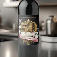 Floral Golden Number 50th Wedding Anniversary Wine Label