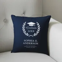 Elegant Graduation Name & Year Keepsake Navy Blue  Throw Pillow
