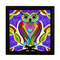 Colorful Whimsical  Owl with Heart Gift Box