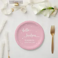 21st birthday blush pink white name paper plates