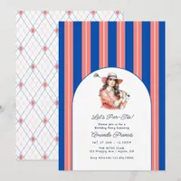 Cobalt Blue, Coral & White Ladies Golf Birthday Invitation