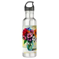 Pretty Floral Impasto Art Stainless Steel Water Bottle