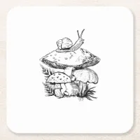 Cottagecore Goblincore Mushroom Snail Square Paper Coaster