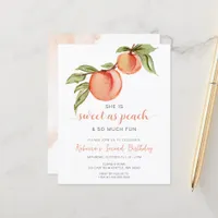 Budget Sweet as Peach Girl Birthday Invitation