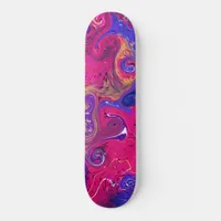 Pink, Burgundy, Purple Swirled Marble Fluid Art   Skateboard