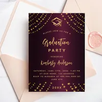 Burgundy gold stars graduation party modern luxury invitation