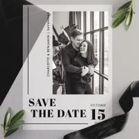 Modern Black Photo Save The Date Vellum Invitations