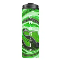 Personalized Lime Green and Black Marble Swirls  Thermal Tumbler