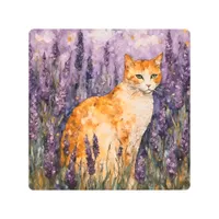 A pretty ginger cat in a lavender field  metal print