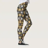 Golden and Silver Oak Tree Acorn Gym Design Leggings